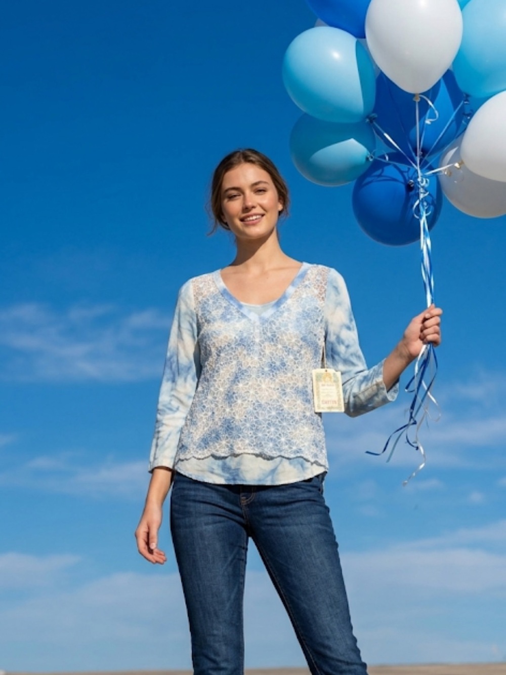 Aratta Light Blue Lace V-Neck Layered Blouse nwt ptp 21